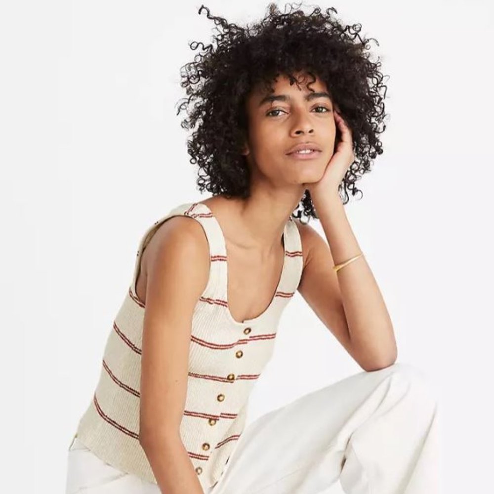 Madewell Ribbed Button-Front Tank Top in Stripe - XS
